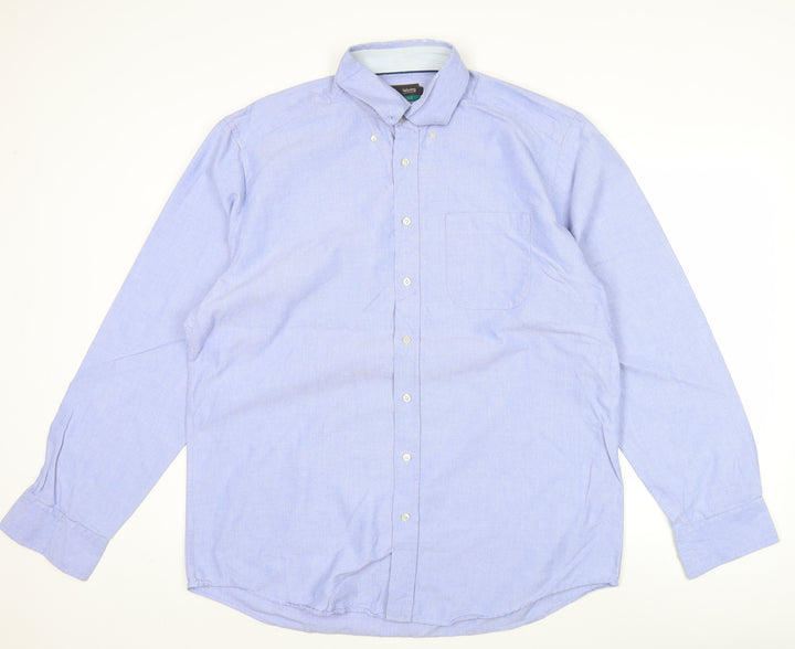 Marks and Spencer Men’s Blue Oxford Shirt 17in Collar Long Sleeve Classic Fit