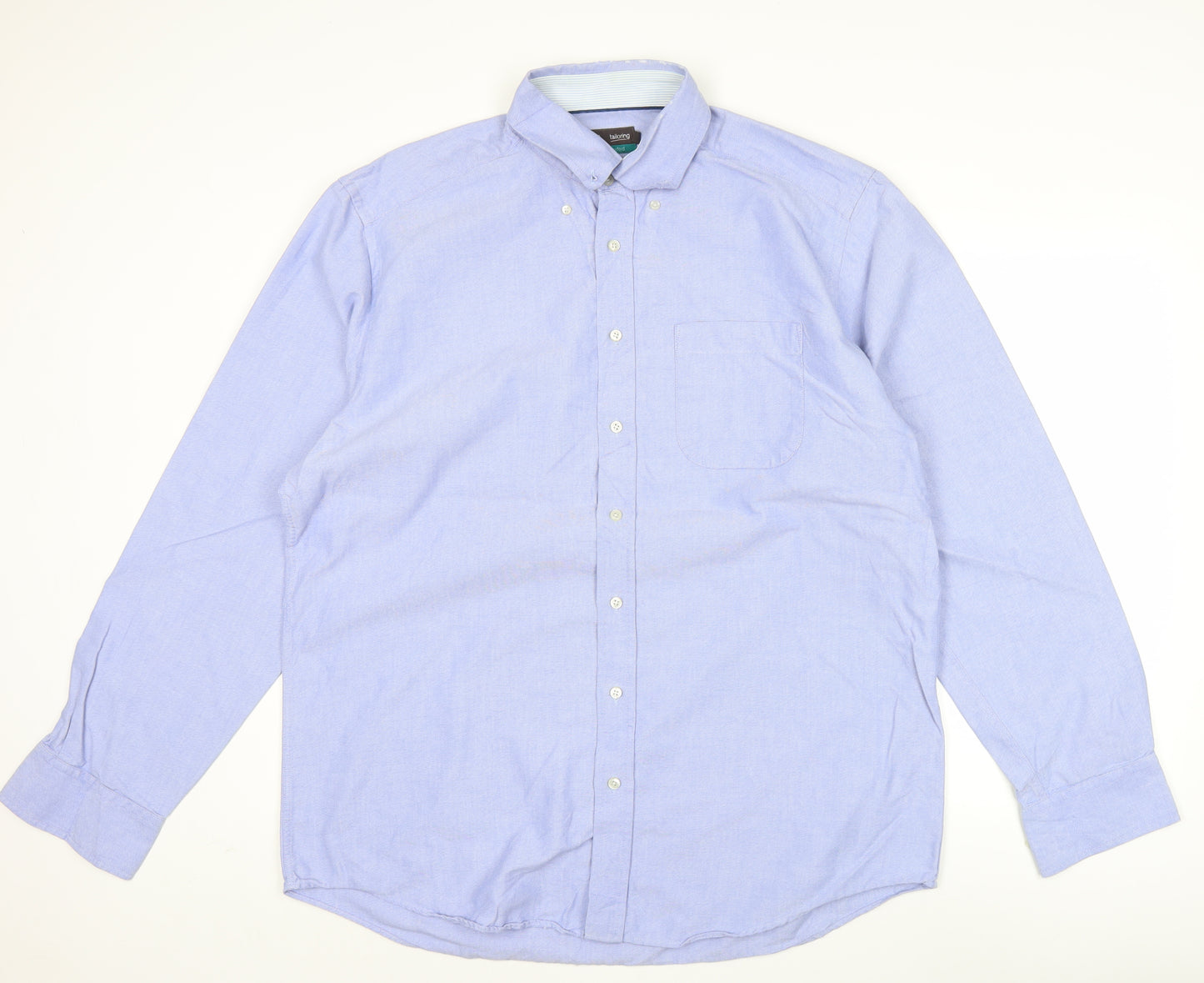 Marks and Spencer Men’s Blue Oxford Shirt 17in Collar Long Sleeve Classic Fit