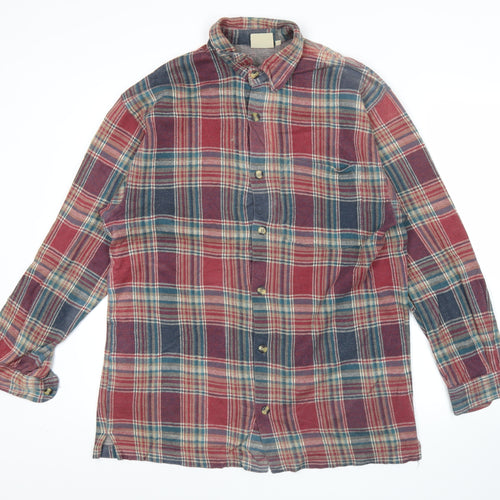 The Trader Jeans Company Men's Red Plaid Flannel Button-Up Shirt M