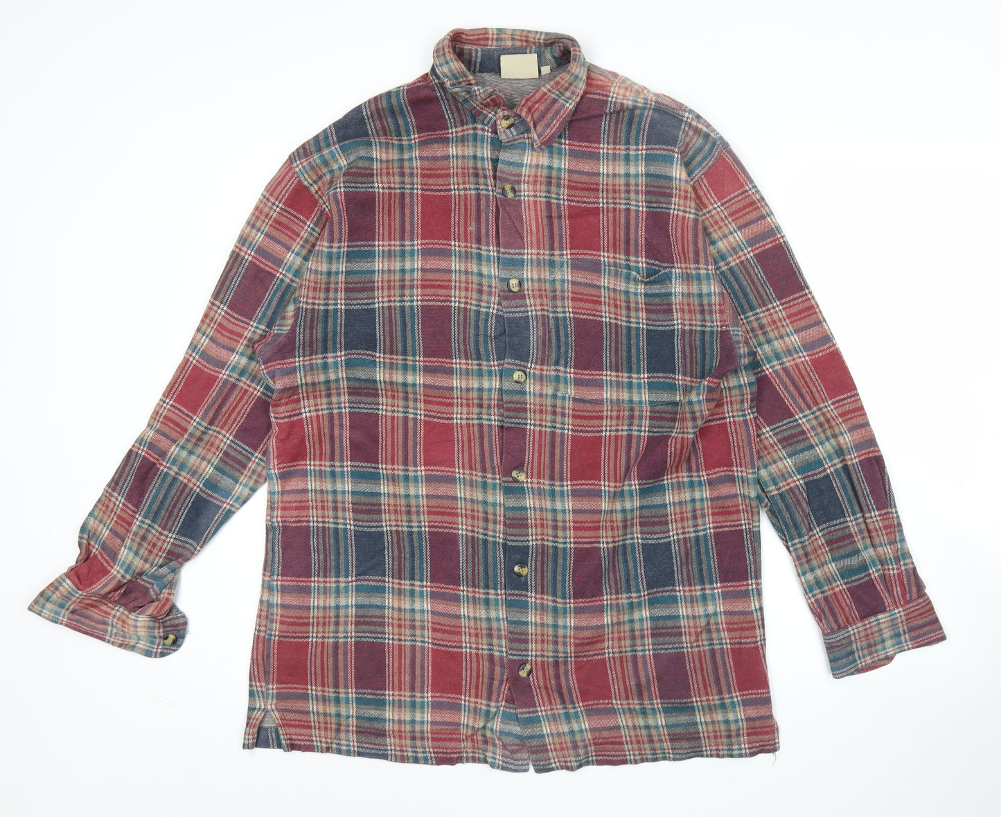 The Trader Jeans Company Men's Red Plaid Flannel Button-Up Shirt M