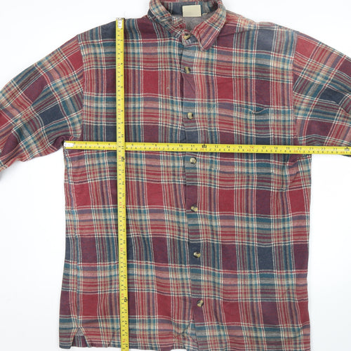 The Trader Jeans Company Men's Red Plaid Flannel Button-Up Shirt M