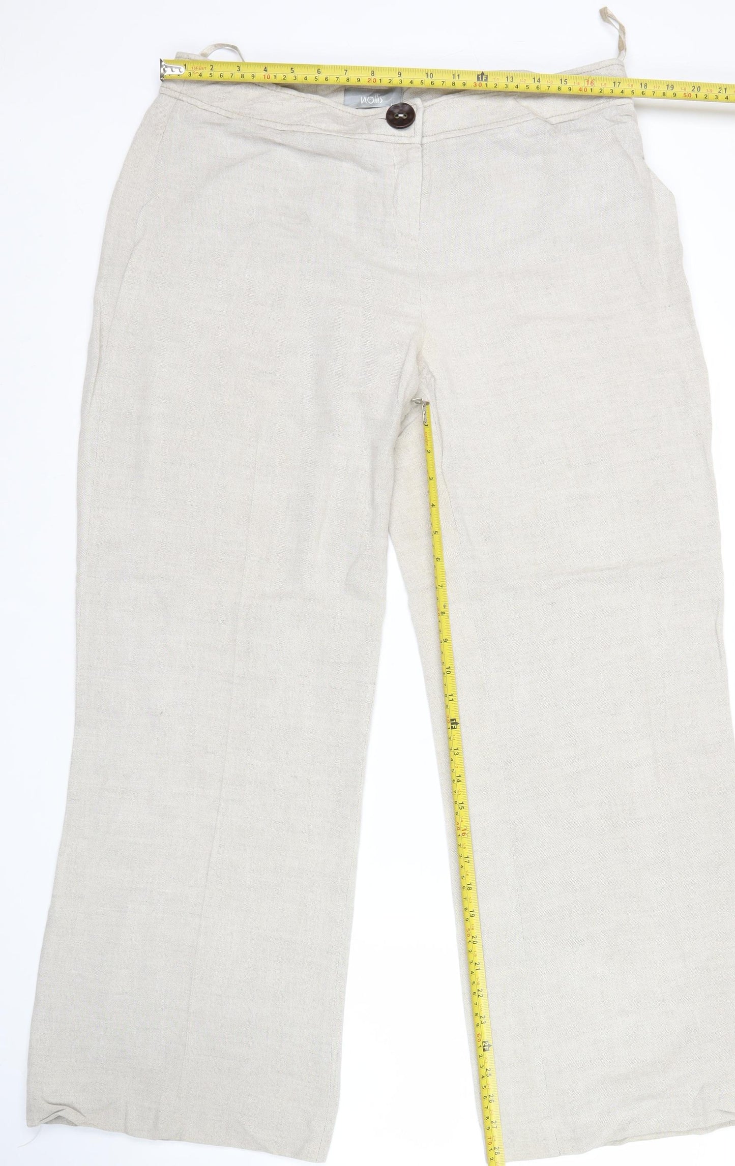 Wallis Women’s Beige Linen Blend Straight Leg Trousers Size 16
