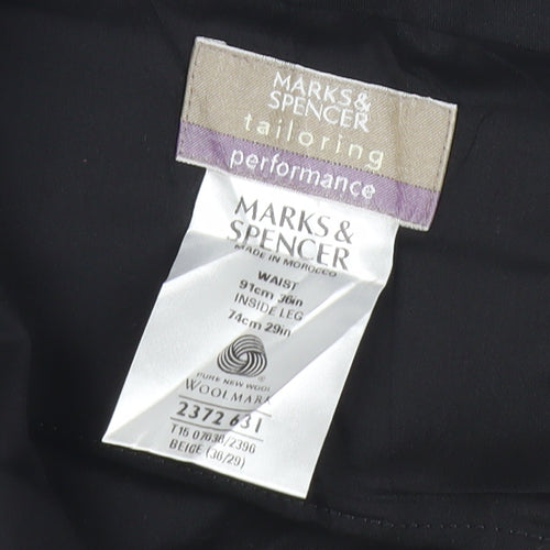 Marks and Spencer Men's Beige Wool Dress Trousers 36W 29L Classic Fit