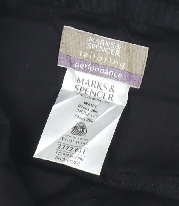 Marks and Spencer Men's Beige Wool Dress Trousers 36W 29L Classic Fit