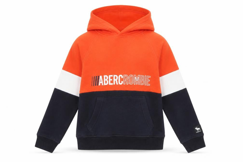 Abercrombie Kids Boys Orange Black Colourblock Pullover Hoodie 9 Years