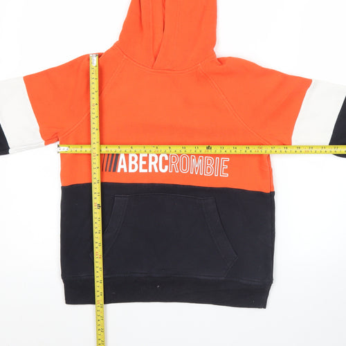 Abercrombie Kids Boys Orange Black Colourblock Pullover Hoodie 9 Years