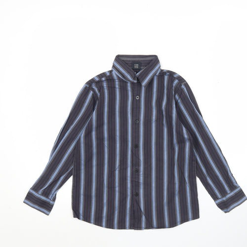 Next Boys Blue Striped Button-Up Long Sleeve Shirt 6 Years Cotton