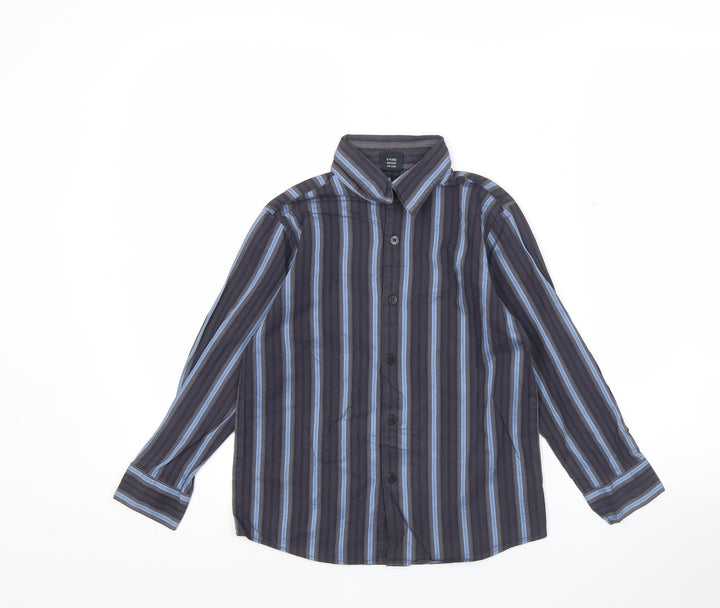 Next Boys Blue Striped Button-Up Long Sleeve Shirt 6 Years Cotton