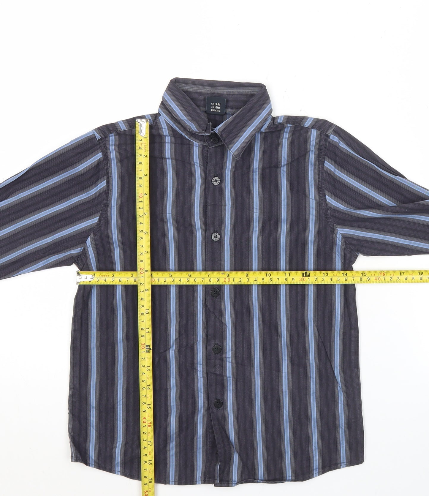 Next Boys Blue Striped Button-Up Long Sleeve Shirt 6 Years Cotton