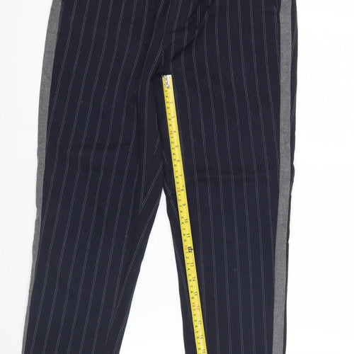Zara Women Blue Striped Straight Trousers Size S Elastic Waist