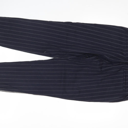 Zara Women Blue Striped Straight Trousers Size S Elastic Waist
