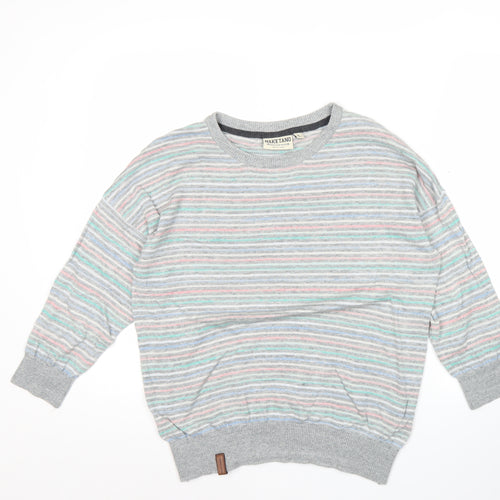 Naketano Men’s Grey Striped Crew Neck Pullover Jumper Size L