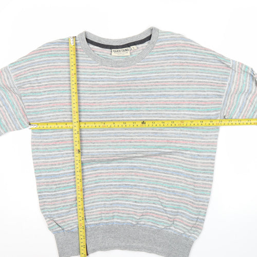 Naketano Men’s Grey Striped Crew Neck Pullover Jumper Size L