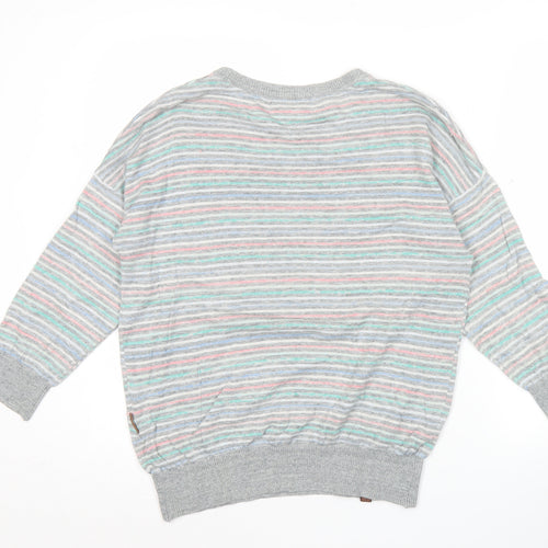 Naketano Men’s Grey Striped Crew Neck Pullover Jumper Size L
