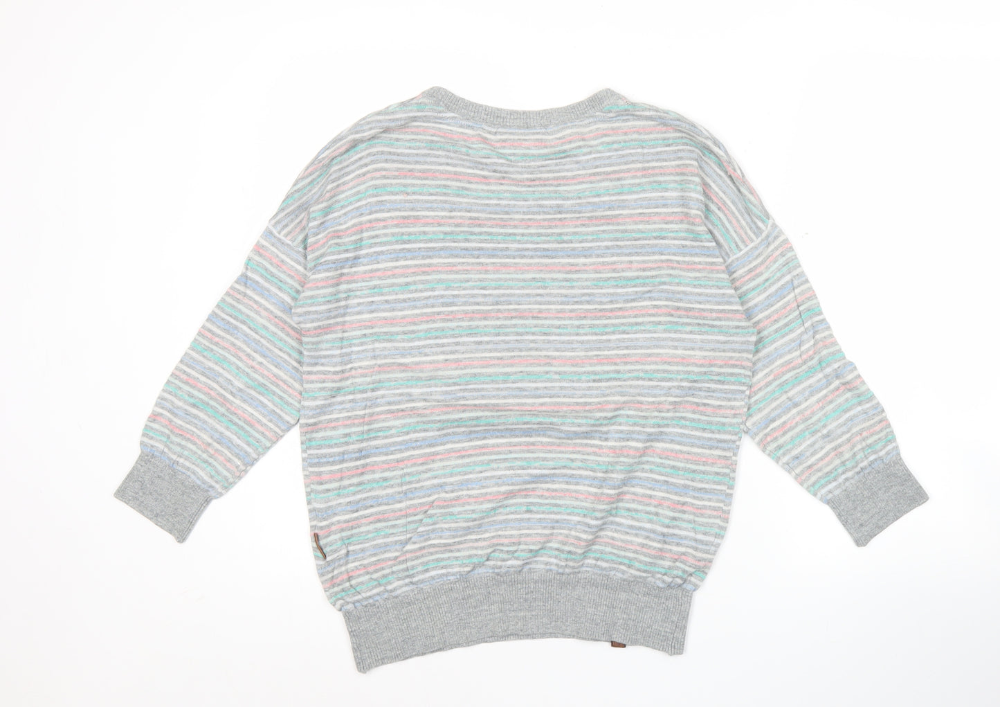 Naketano Men’s Grey Striped Crew Neck Pullover Jumper Size L