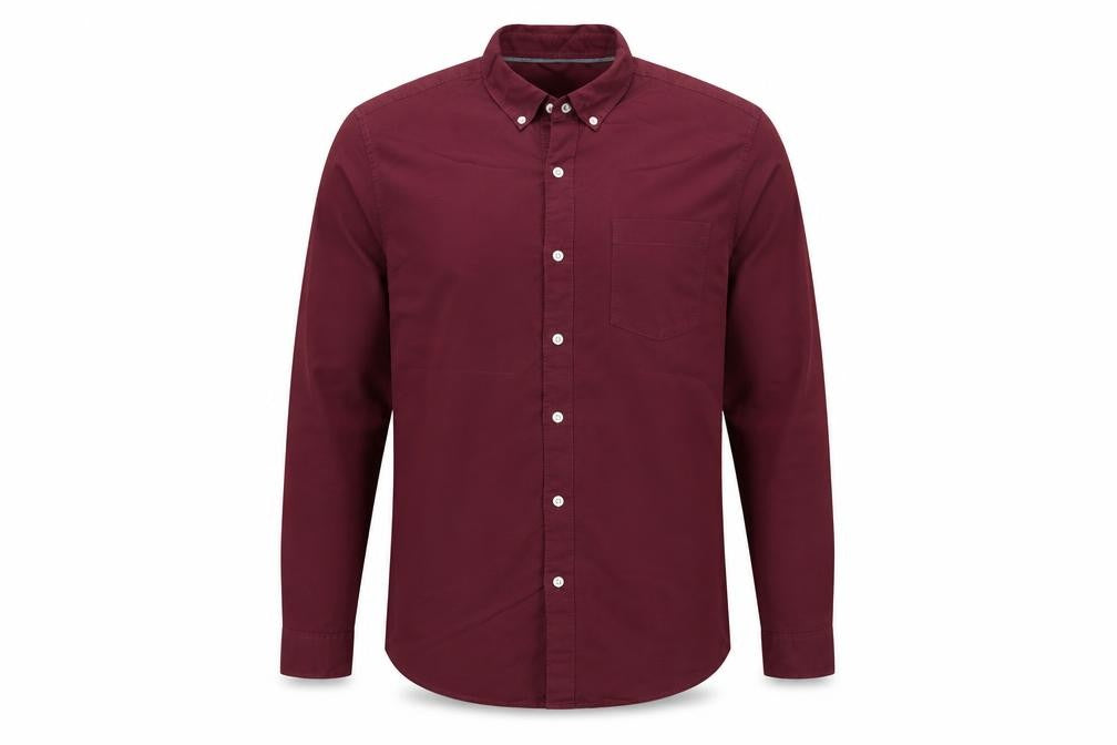 Topman Mens Red Slim Fit Button-Up Shirt L Long Sleeve Cotton