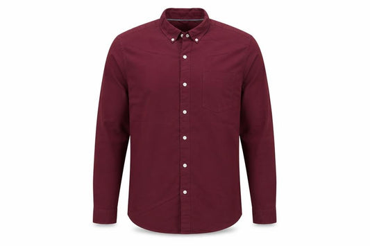 Front view of Topman men’s red slim fit button-up shirt l long sleeve cotton