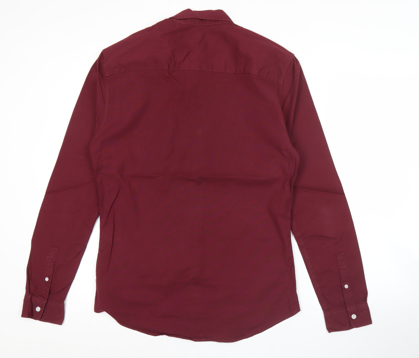 Topman Mens Red Slim Fit Button-Up Shirt L Long Sleeve Cotton