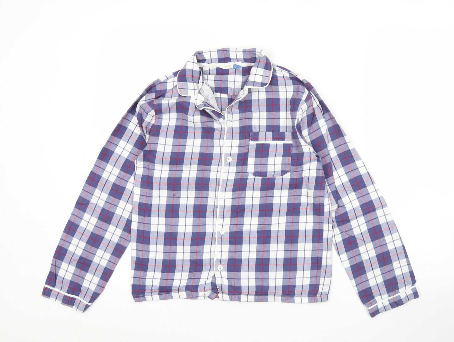 John Lewis Boys Blue Check Cotton Pyjama Top 11 Years Long Sleeve Button