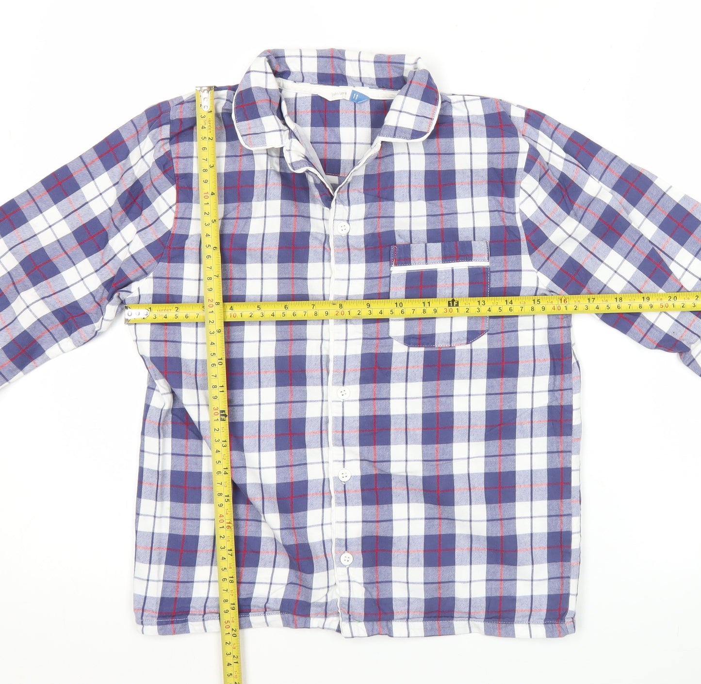 John Lewis Boys Blue Check Cotton Pyjama Top 11 Years Long Sleeve Button