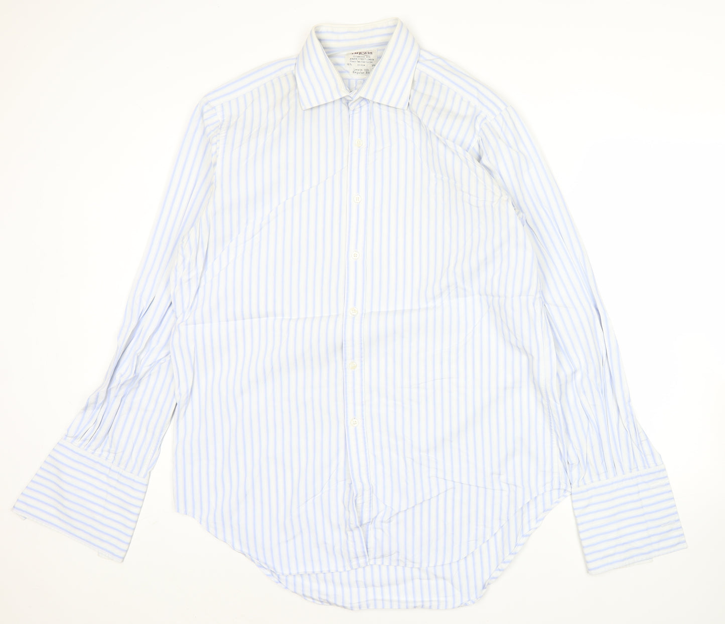 T.M. Lewin Men’s Blue Striped Regular Fit Cotton Dress Shirt 16.5in
