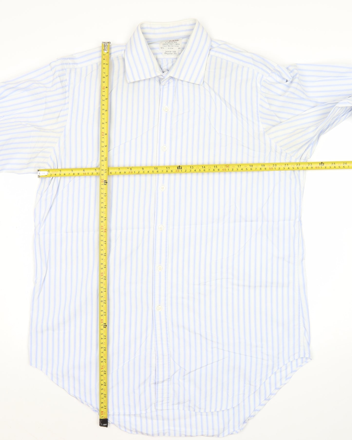 T.M. Lewin Men’s Blue Striped Regular Fit Cotton Dress Shirt 16.5in