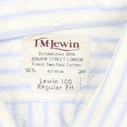 T.M. Lewin Men’s Blue Striped Regular Fit Cotton Dress Shirt 16.5in