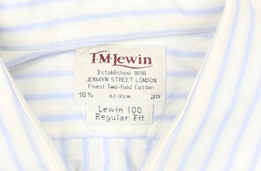 T.M. Lewin Men’s Blue Striped Regular Fit Cotton Dress Shirt 16.5in