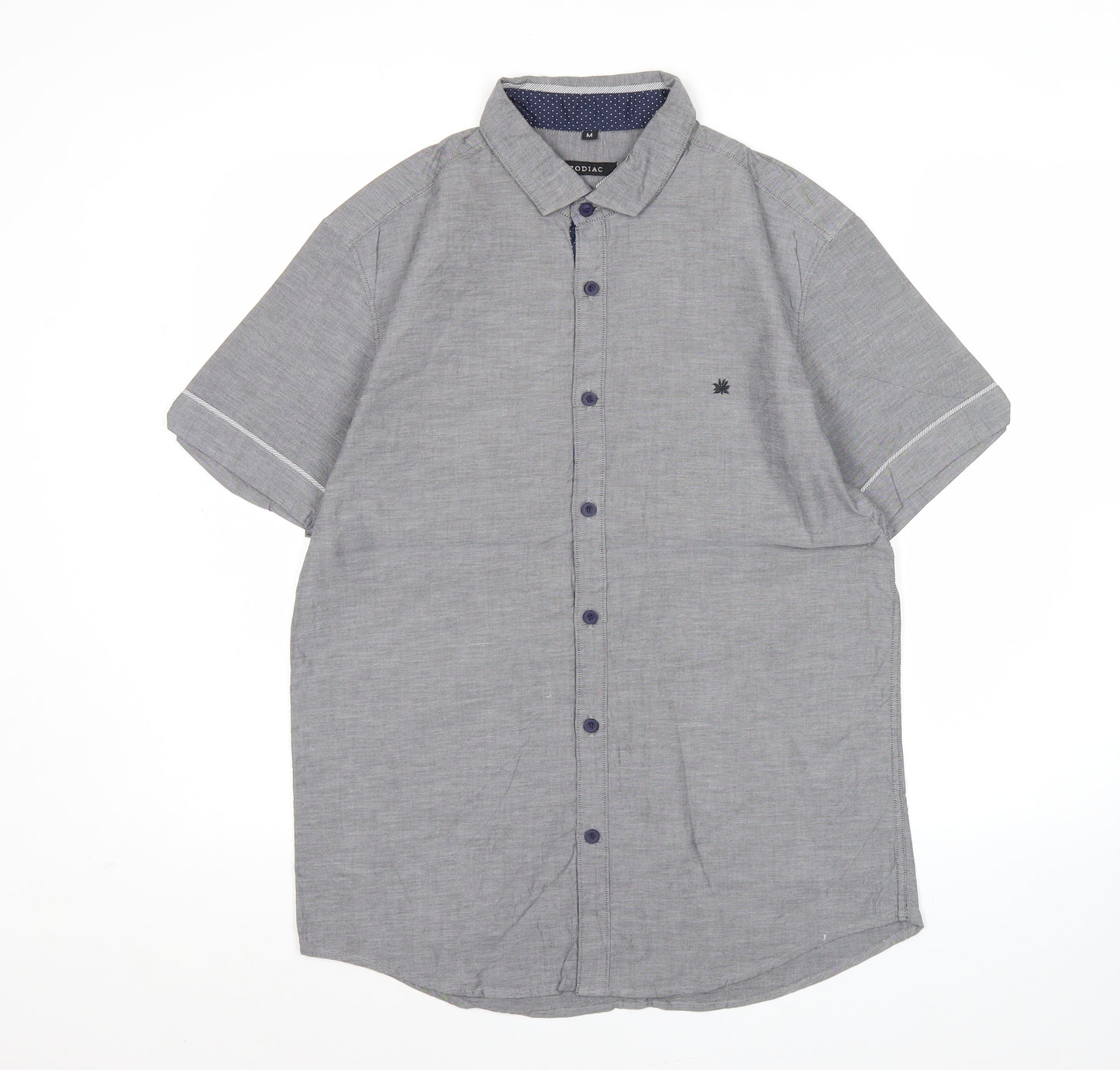 Zodiac Men's Grey Cotton Short Sleeve Button-Up Shirt M