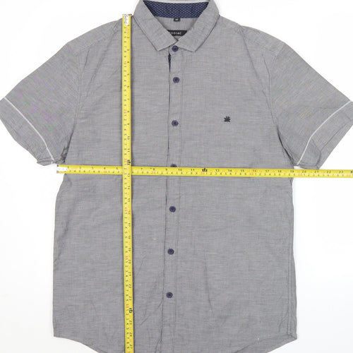 Zodiac Men's Grey Cotton Short Sleeve Button-Up Shirt M