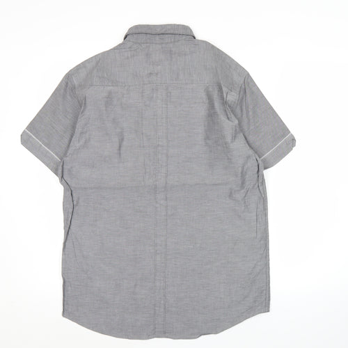 Zodiac Men's Grey Cotton Short Sleeve Button-Up Shirt M