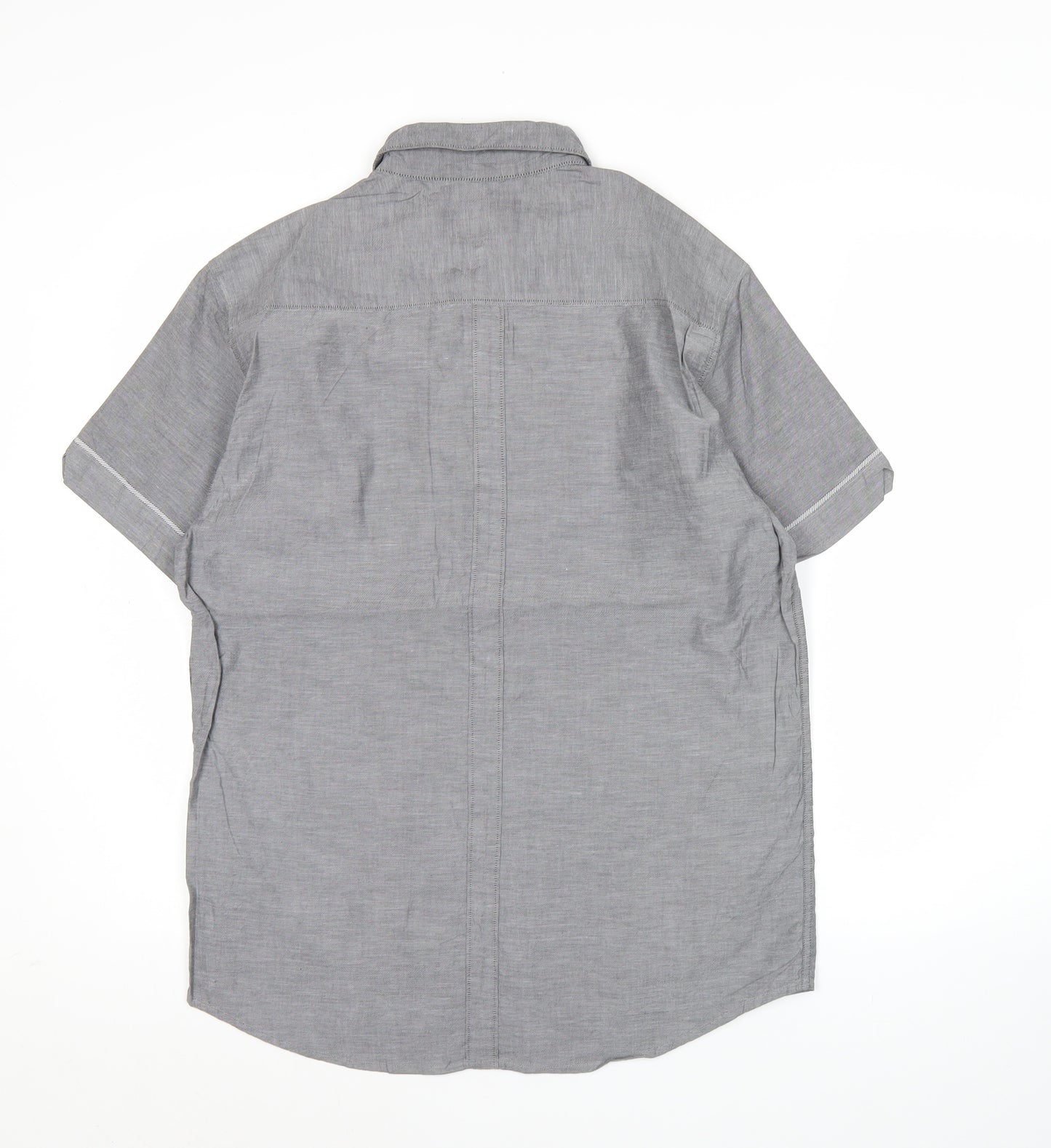 Zodiac Men's Grey Cotton Short Sleeve Button-Up Shirt M