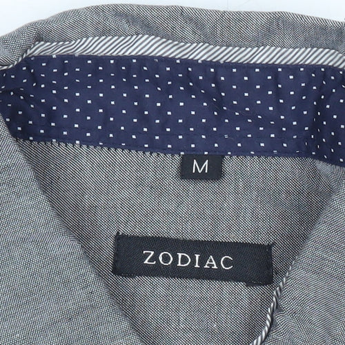 Zodiac Men's Grey Cotton Short Sleeve Button-Up Shirt M