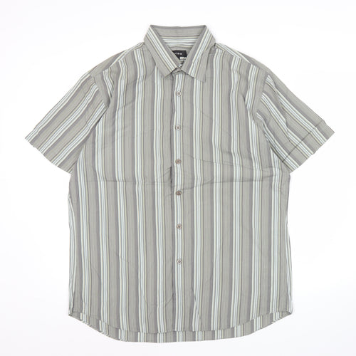 Linea Men’s Grey Striped Short Sleeve Cotton Button Up Shirt XL