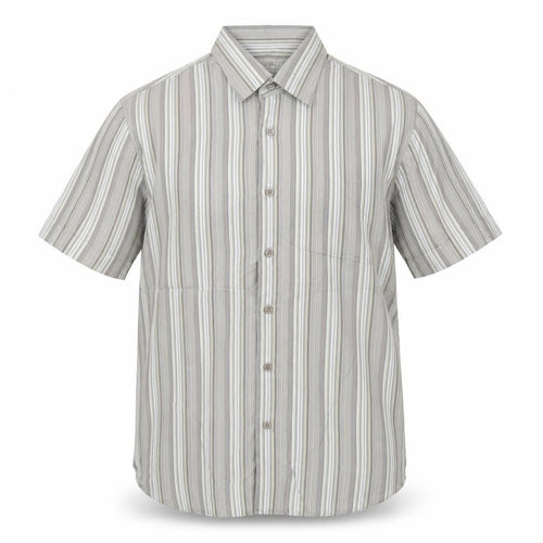 Linea Men’s Grey Striped Short Sleeve Cotton Button Up Shirt XL