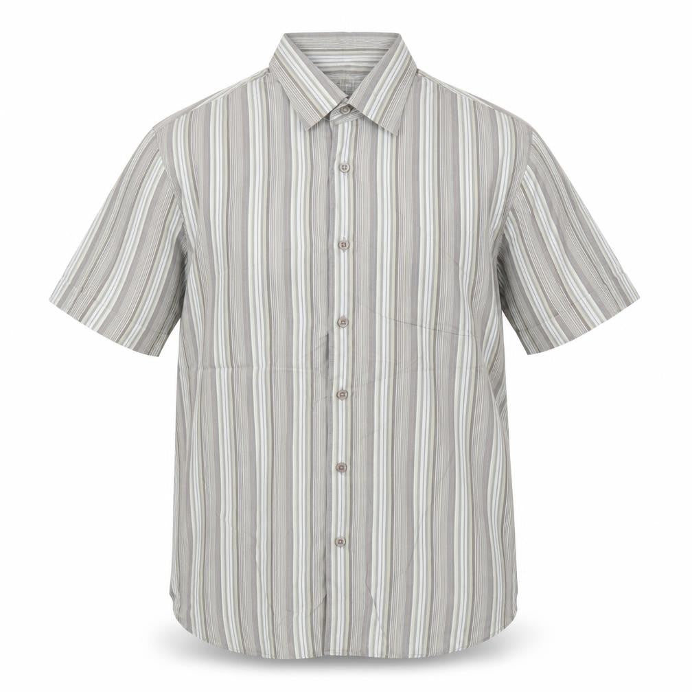 Linea Men’s Grey Striped Short Sleeve Cotton Button Up Shirt XL