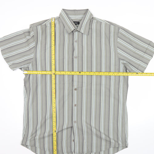 Linea Men’s Grey Striped Short Sleeve Cotton Button Up Shirt XL