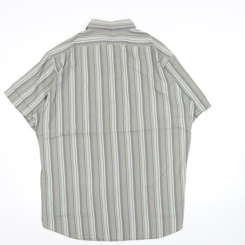 Linea Men’s Grey Striped Short Sleeve Cotton Button Up Shirt XL