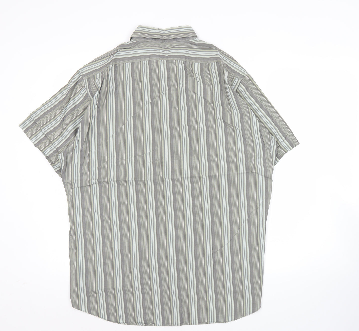 Linea Men’s Grey Striped Short Sleeve Cotton Button Up Shirt XL