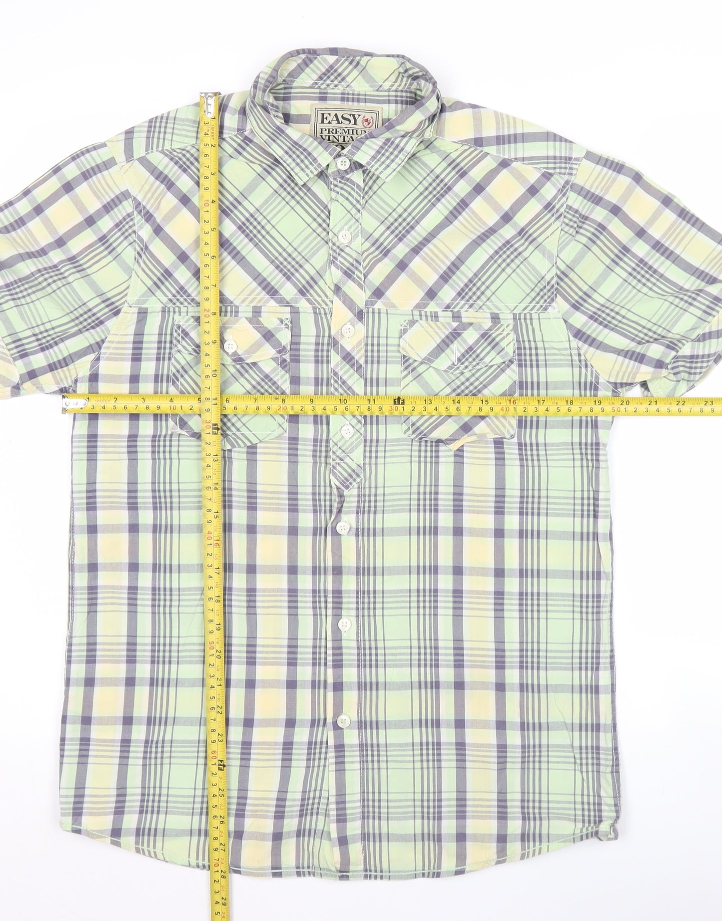 Easy Premium Vintage Men’s Green Plaid Short Sleeve Shirt S