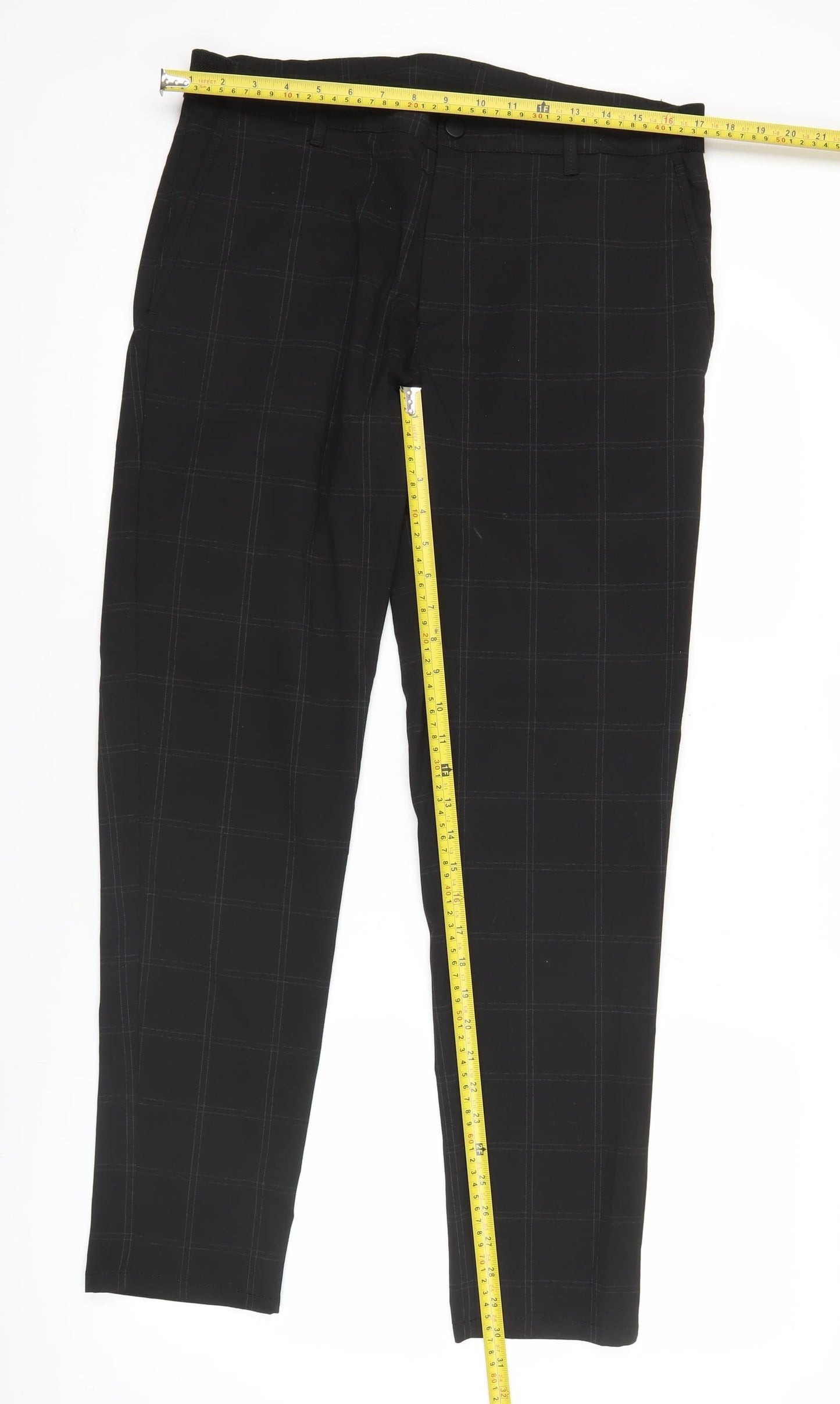 Zara Men's Black Check Slim Fit Chino Trousers Size L 32W