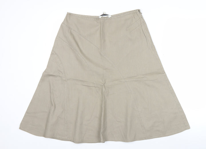 Laura Ashley Women Beige Cotton A-Line Midi Skirt UK 12