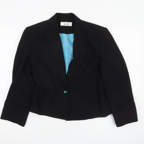 Wish Women’s Black Cropped Blazer Jacket Size 12 Tailored One-Button