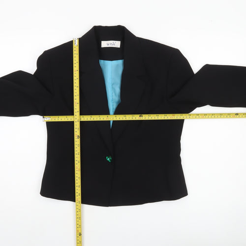 Wish Women’s Black Cropped Blazer Jacket Size 12 Tailored One-Button