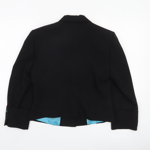 Wish Women’s Black Cropped Blazer Jacket Size 12 Tailored One-Button