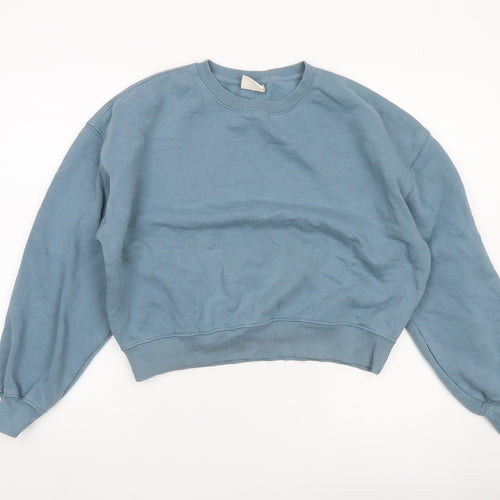 Pull&Bear Women’s Blue Small Crew Neck Cotton Blend Sweatshirt