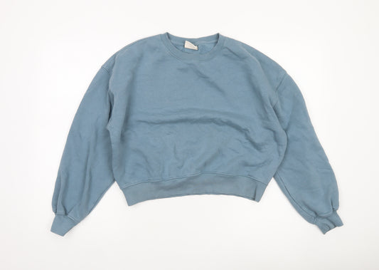Front view of Pull&Bear Women’s Blue Small Crew Neck Cotton Blend Sweatshirt