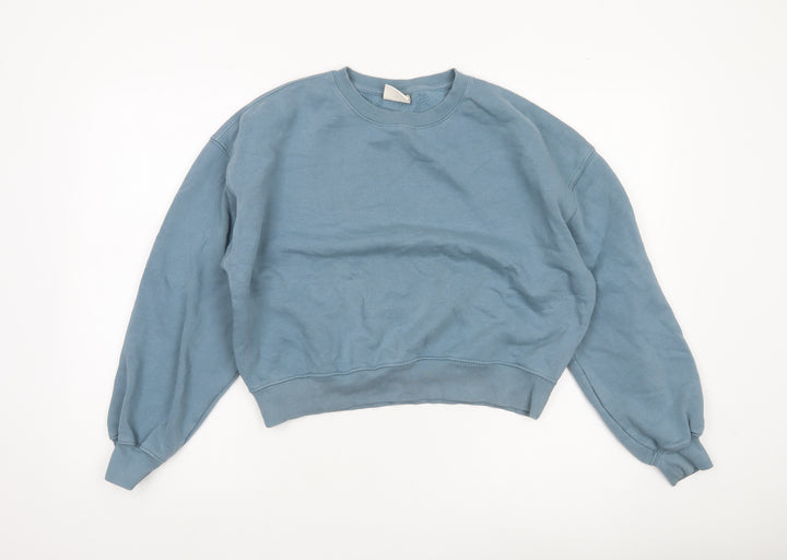 Pull&Bear Women’s Blue Small Crew Neck Cotton Blend Sweatshirt