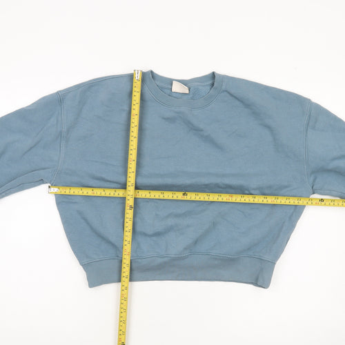 Pull&Bear Women’s Blue Small Crew Neck Cotton Blend Sweatshirt