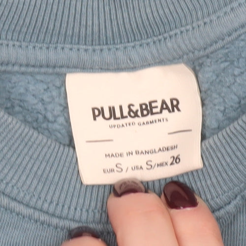 Pull&Bear Women’s Blue Small Crew Neck Cotton Blend Sweatshirt